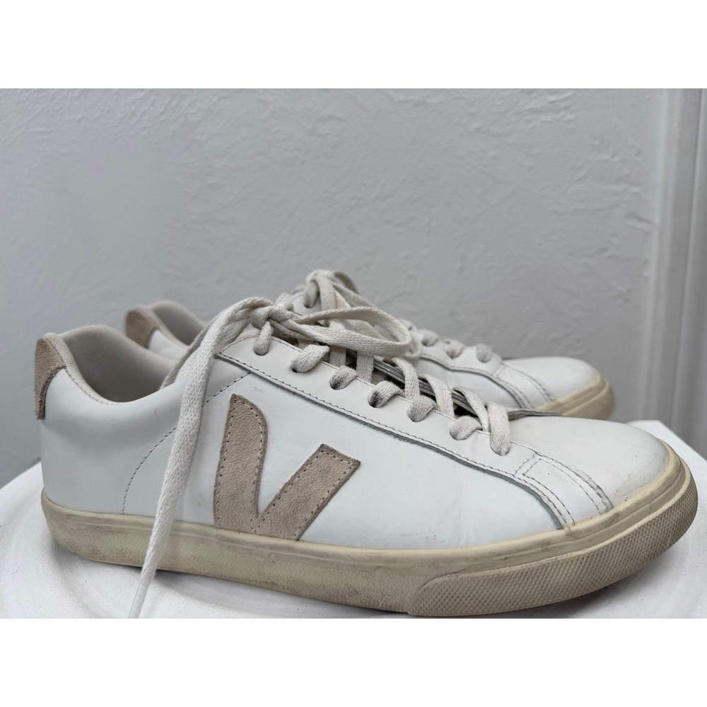 Veja Esplar White Leather Sneakers Beige Suede Low Top Lace Up Women's 8 - Picture 5 of 7